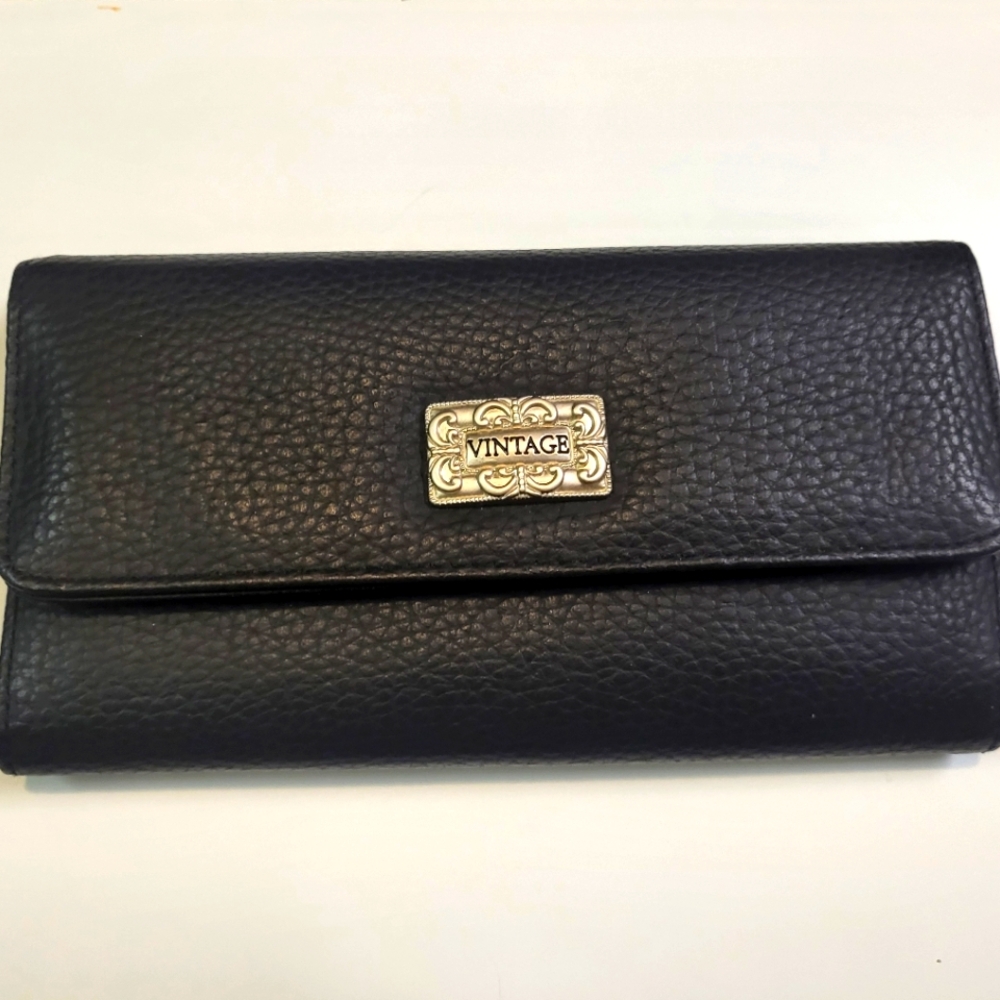 Black Leather Wallet By Vintage